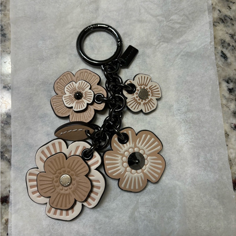 COACH BEECHWOOD TEA ROSE WILLOW MIX BAG CHARM KEY RING GUNMETAL - 17451